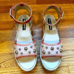 Karl Lagerfeld Espadrilles Pink Patent & Clear Sandal w/Silver Rhinestone
